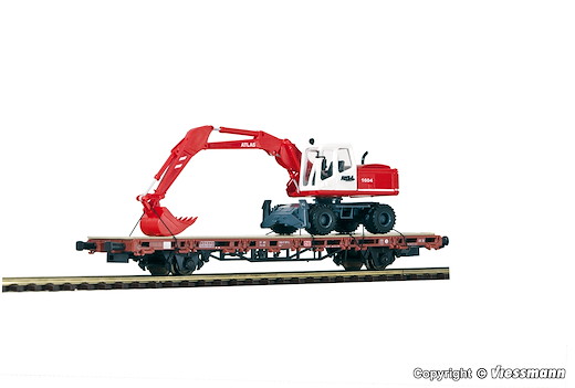 H0 Niederbordwagen mit ATLAS Radbagger, Fertigmodell