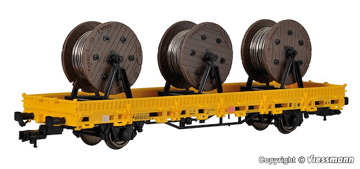 H0 Niederbordwagen mit 3 Kabelrollen GleisBau, Fertigmodell
