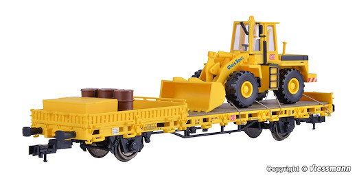 H0 Niederbordwagen mit Radlader GleisBau und Ladegut, Fertigmodell