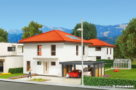 H0 Kubushaus Mia mit Carport - Polyplate Bausatz