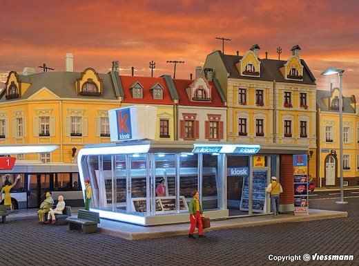 H0 Moderner Kiosk inkl. LED-Beleuchtung