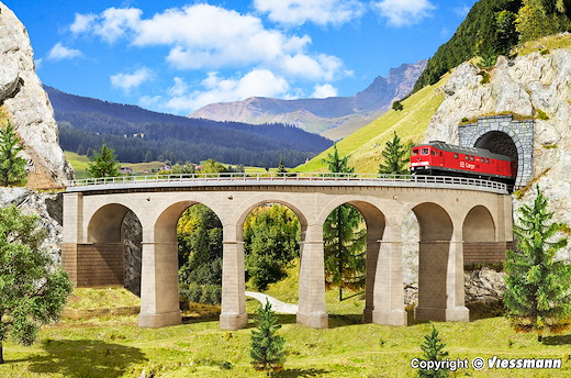 H0 Riedberg-Viadukt mit Eisbrecherpfeilern gebogen, eingleisig