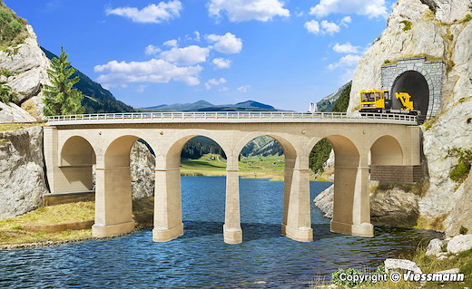 H0 Rosanna-Viadukt mit Eisbrecherpfeilern gebogen, eingleisig