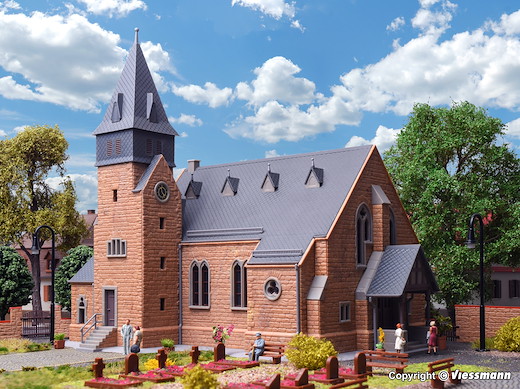 H0 Kirche mit Mauer aus dem Westerwald