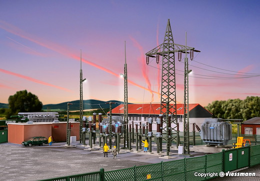 H0 Umspannwerk Unterwerk Baden-Baden mit Elektroblitzen