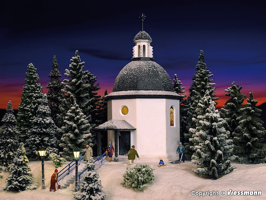 H0 Stille-Nacht-Gedächtniskapelle mit LED- Beleuchtung und Kunstschnee, Funktionsbausatz