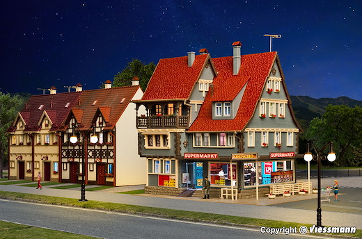 H0 Supermarkt mit Inneneinrichtung und LED-Beleuchtung, Funktionsbausatz