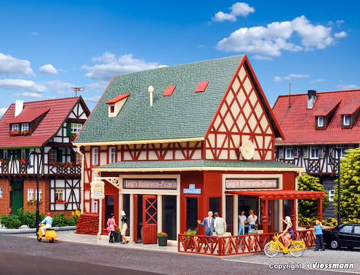 H0 Luigi´s Pizzeria mit Inneneinrichtung und LED-Beleuchtung, Funktionsbausatz