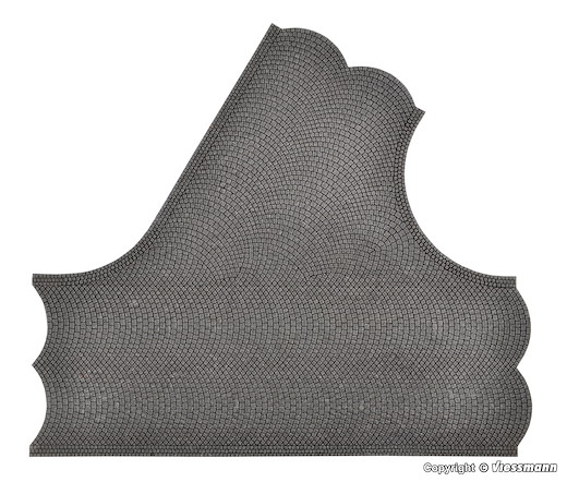 H0 Strassenplatte Kopfsteinpflaster aus Steinkunst, 60°-Einmündung, L 22 x B 19,5 cm