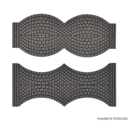 H0 Strassenplatte Kopfsteinpflaster aus Steinkunst, je 2 Endstücke, L 1,7 cm x B 8 cm