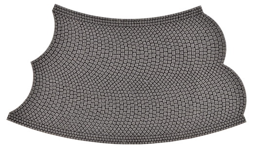 H0 Strassenplatte Kopfsteinpflaster aus Steinkunst, 45°-Kurve, gegenläufig, Radius 12 cm