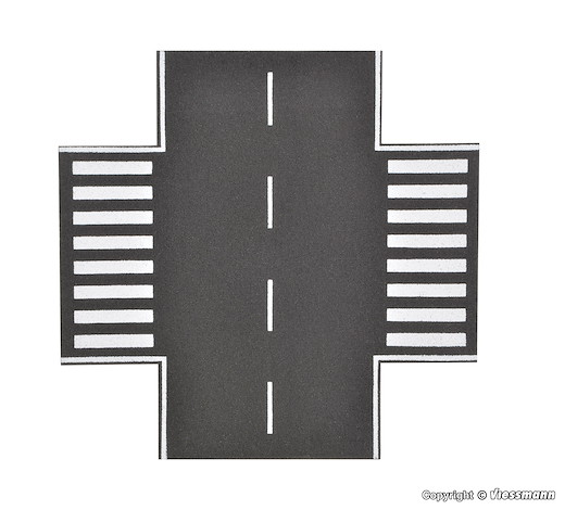 H0 Strassenplatte Asphalt aus Steinkunst, X-Kreuzung, L 15 x B 15 cm