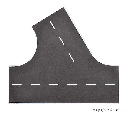 H0 Strassenplatte Asphalt aus Steinkunst, 60°-Einmündung nach links, L 22 x B 19,5 cm