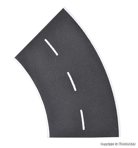 H0 Strassenplatte Asphalt aus Steinkunst, 45°-Kurve, Radius 12 cm