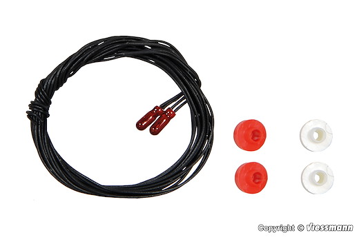 Glühlampen rot T1/2, Ø 1,8 mm, 16 V, 30 mA, 2 Kabel, 2 Stück