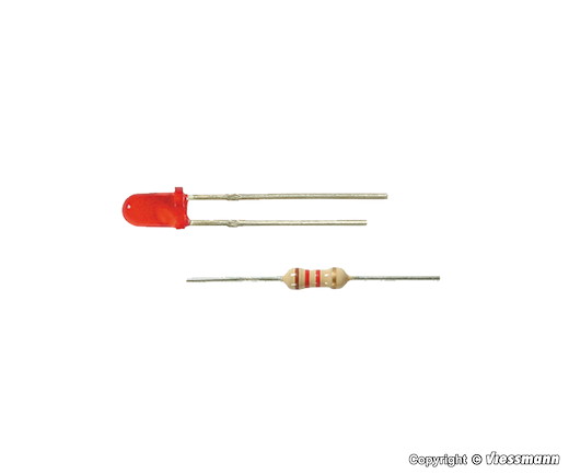 LED rot Ø 3 mm, inkl. Vorwiderstände, 4 Stück
