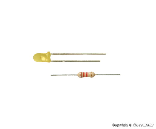 LED gelb Ø 3 mm, inkl. Vorwiderstände, 4 Stück