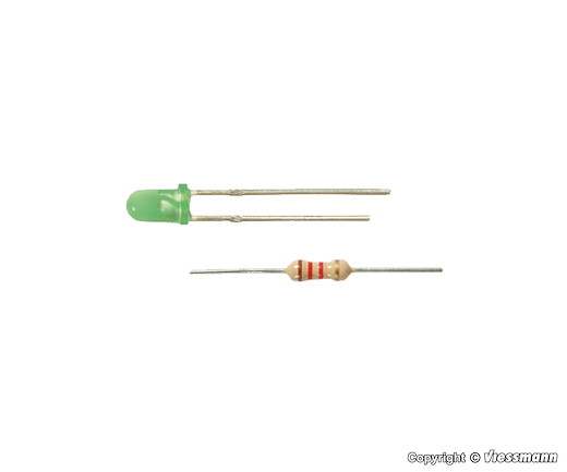 LED grün Ø 3 mm, inkl. Vorwiderstände, 4 Stück