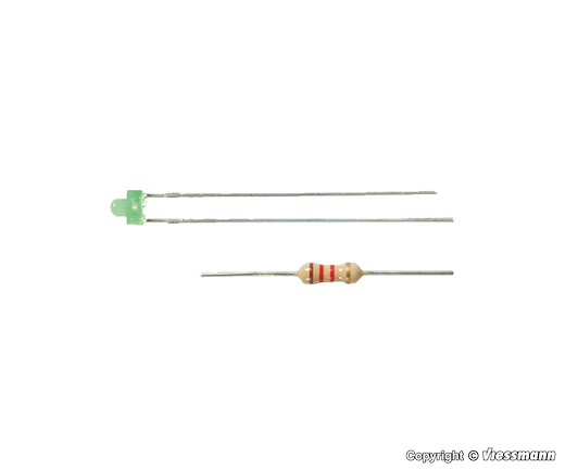 LED grün Ø 1,8 mm, inkl. Vorwiderstände, 3 Stück
