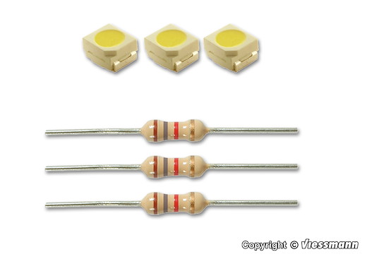 LED weiss, L 2,9 x B 3,5 mm, inkl. Vorwiderstände, 3 Stück
