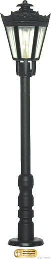 H0 Parklaterne schwarz mit klarem Schirm, LED warmweiß
