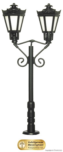 H0 Parklaterne zweiflammig, schwarz, 2 LEDs warmweiß