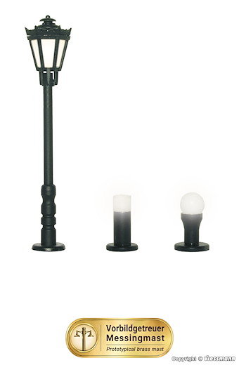 H0 Gartenleuchten-Set, 3 Leuchten, schwarz, LED warmweiß