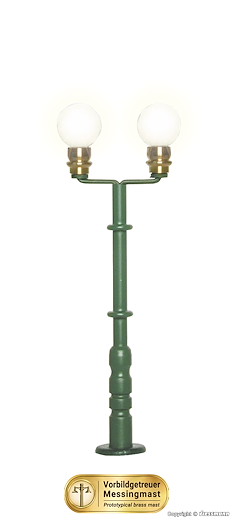 H0 Kugelleuchte zweiflammig, grün, 2 LEDs warmweiss