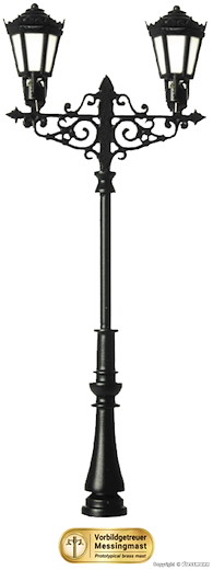 H0 Gaslaterne zweiflammig, 2 LEDs warmweiss