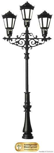 H0 Gaslaterne dreiflammig, 3 LEDs warmweiss