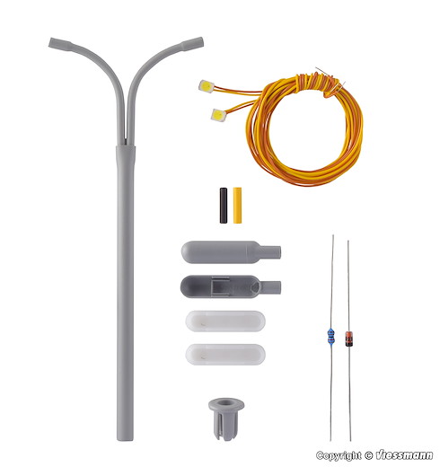 H0 Bausatz Peitschenleuchte doppelt, 2 LEDs weiss