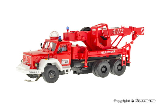 H0 Feuerwehr MAGIRUS DEUTZ 3-achs Bergekran mit Rundumleuchte, Funktionsmodell
