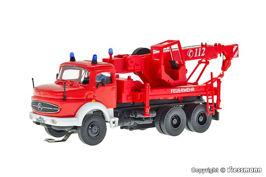 H0 Feuerwehr MB Rundhauber 3-achs Bergekran mit Rundumleuchten, Funktionsmodell