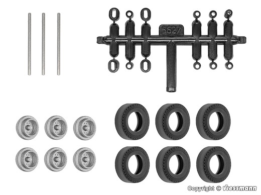 H0 Nachrüst-Set Gummireifen für kibri Anhänger und Auflieger, Einfachbereifung, Ø 10,4 mm