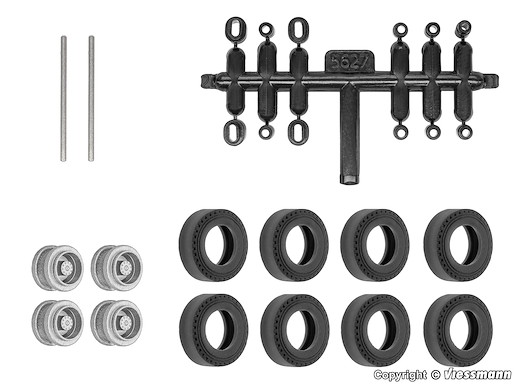 H0 Nachrüst-Set Gummireifen für kibri Anhänger und Auflieger, Zwillingsbereifung, Ø 10,4 mm