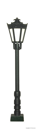 H0 Parklaterne schwarz mit Kontaktstecksockel, LED warmweiss