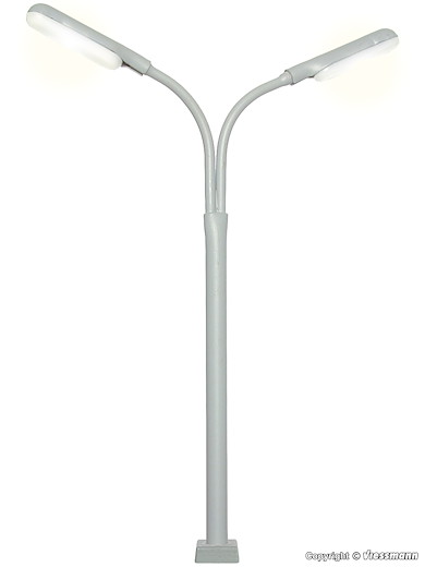 H0 Peitschenleuchte doppelt mit Kontaktstecksockel, 2 LEDs weiss