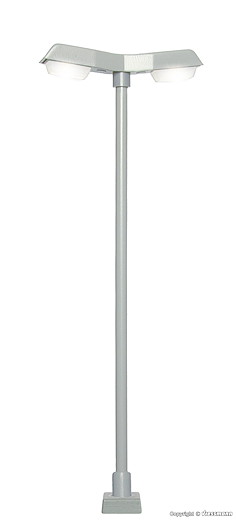 H0 Strassenleuchte modern, doppelt, Kontaktstecksockel, 2 LEDs weiss