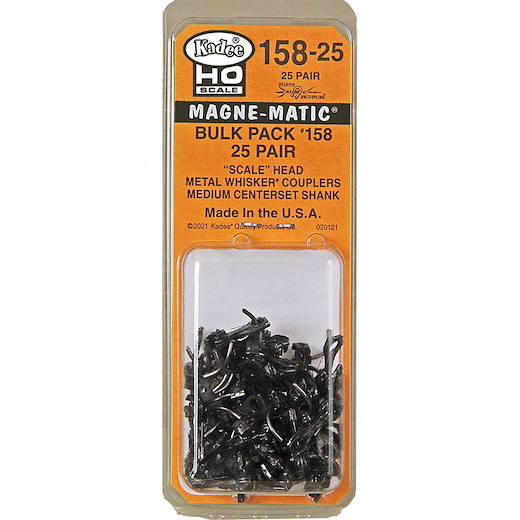 #158-25 HO Scale Bulk Pack - 25 pair #158 Scale Whisker Metal Couplers - Medium (9/32") Centerset Shank