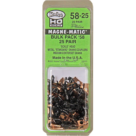 #58-25 HO Scale Bulk Pack - 25 pair #58 Scale Metal Couplers - Medium (9/32") Centerset Shank