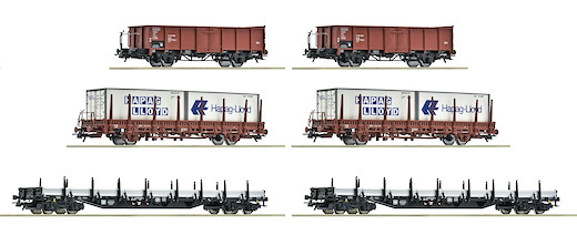 6-tlg. Display: Rangierbahnhof/Offene Güterwagen, DB