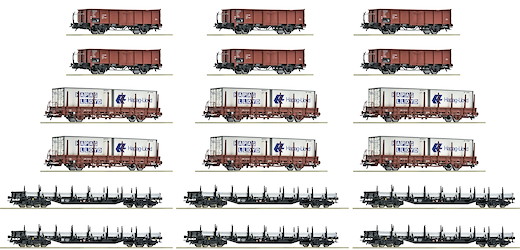 18-tlg. Display: Rangierbahnhof/Offene Güterwagen, DB